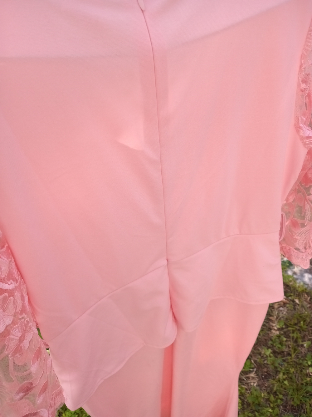 Women's Light Pink Maxi Skirt with Lace Sleeve Detail